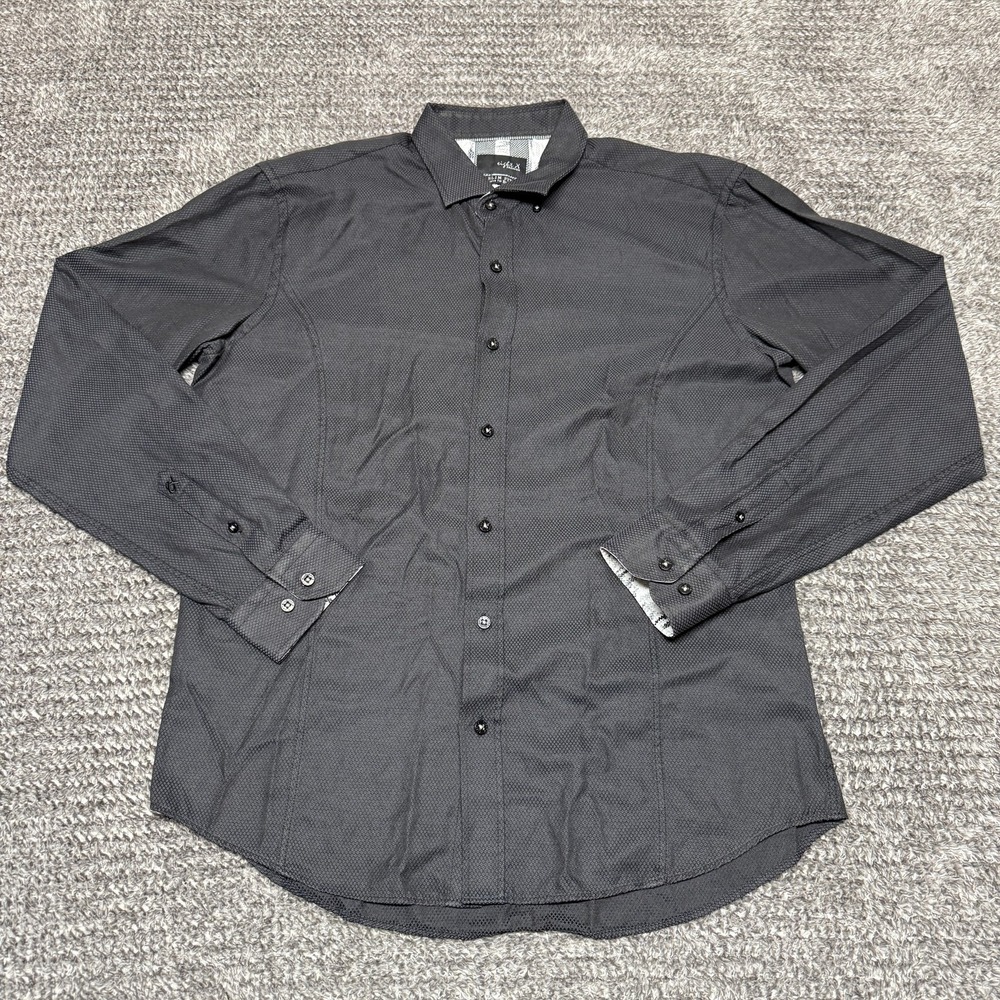 Eight X Premium Mens Button Up Shirt XL Gray Slim Fit Micro Dot Long Sleeve
